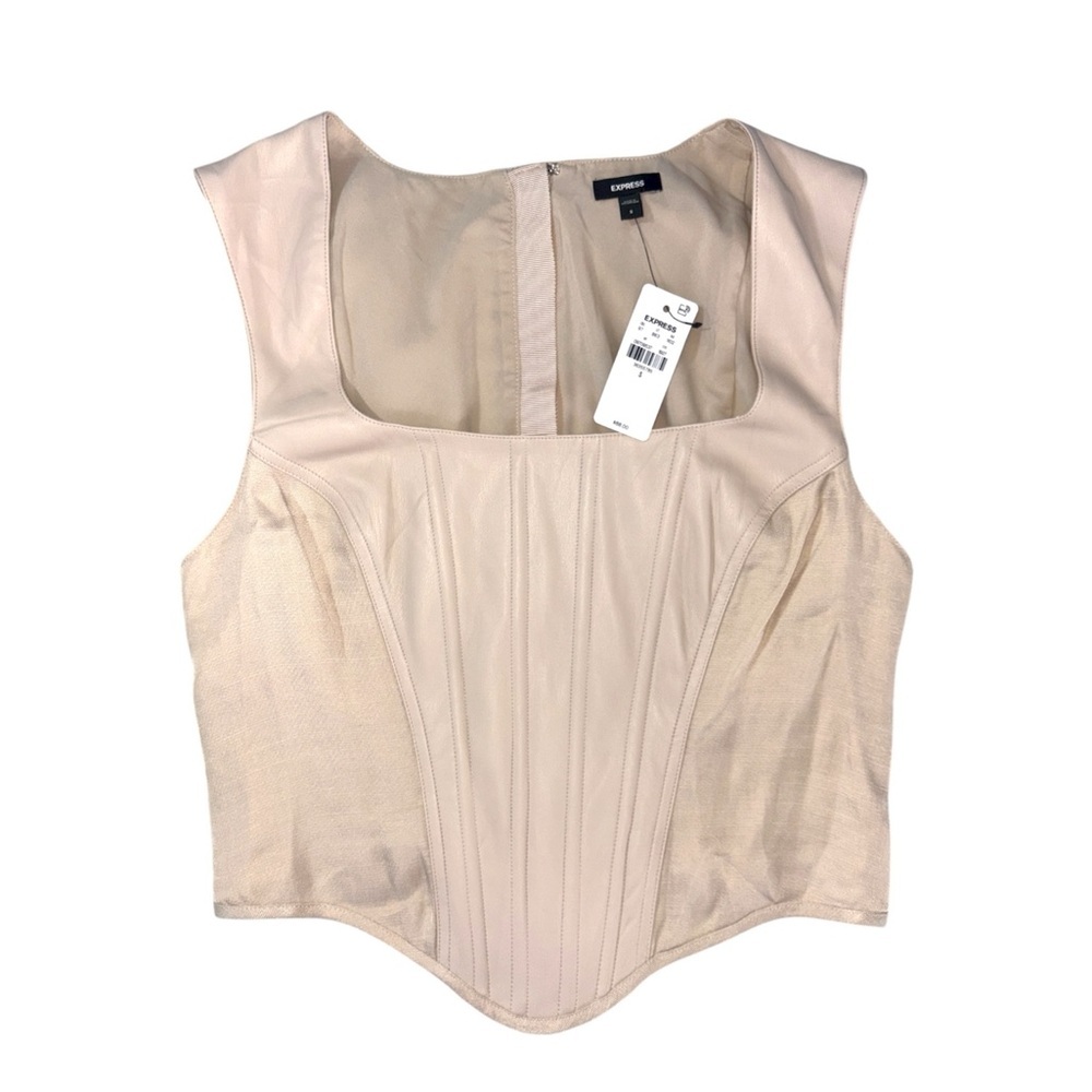 NWT Express Faux Leather Linen Blend Square Neck Cropped Corset Tank Size Small - Picture 9 of 10